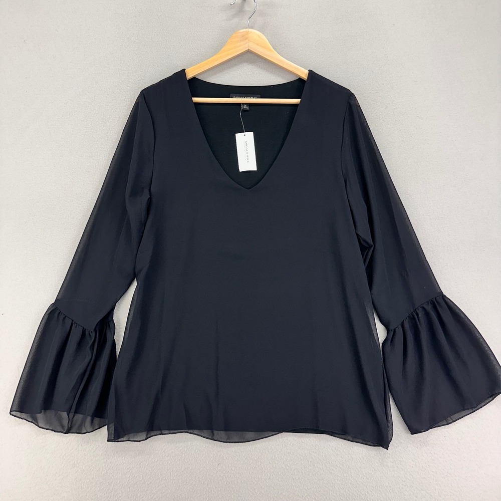 Banana Republic Blouse Womens M Black NWT Office Career Witchy Whimsygoth